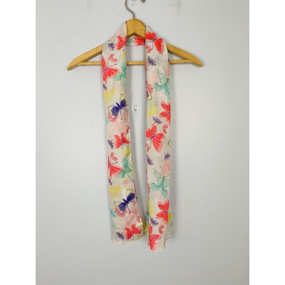 Butterfly Print Fashion Scarf 10.5" x 59" Lightweight Colorful Butterflies